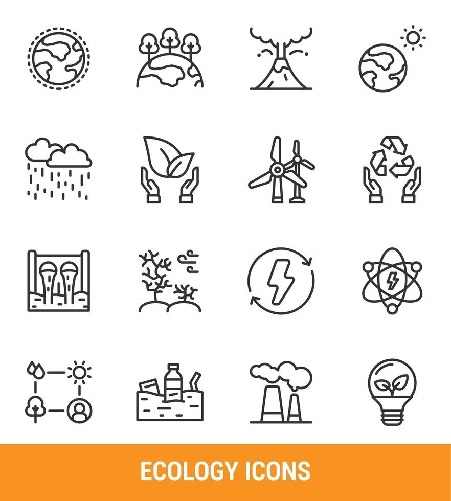 conjunto de iconos de línea ecología vector