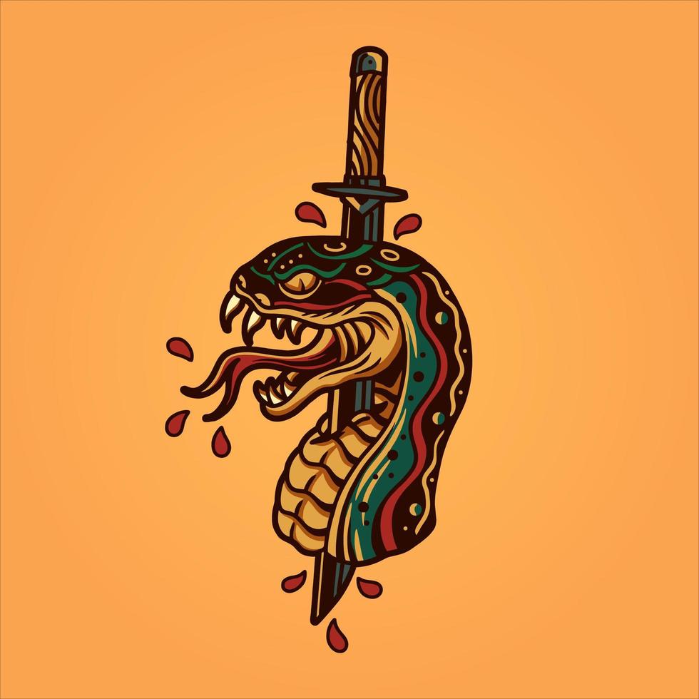 tatuaje de serpiente y daga vector