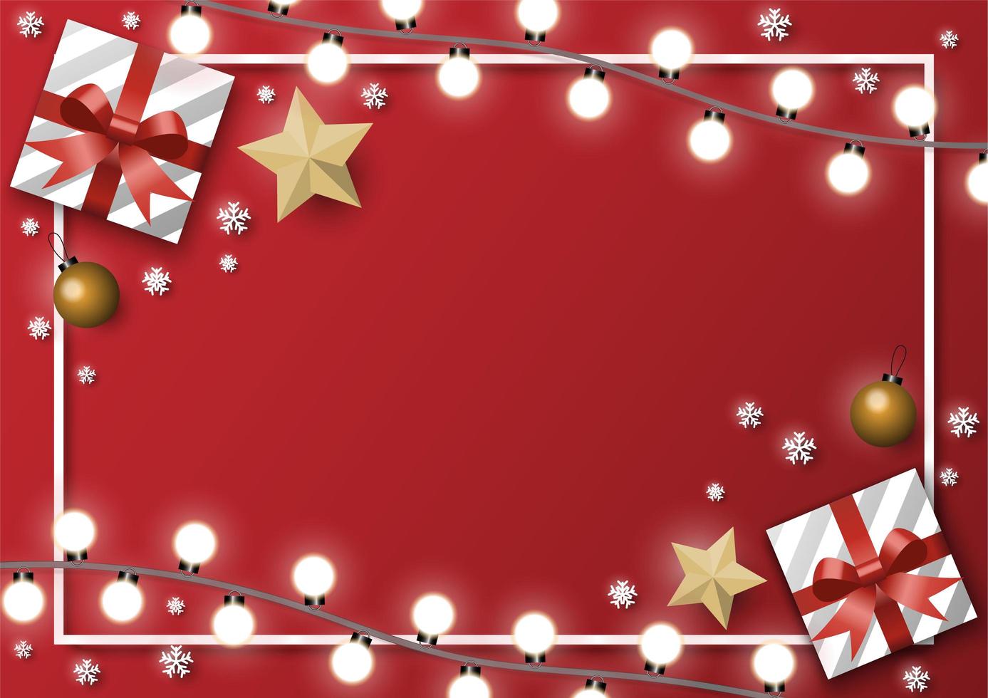 Rectangle Christmas card with gifts and lights vector