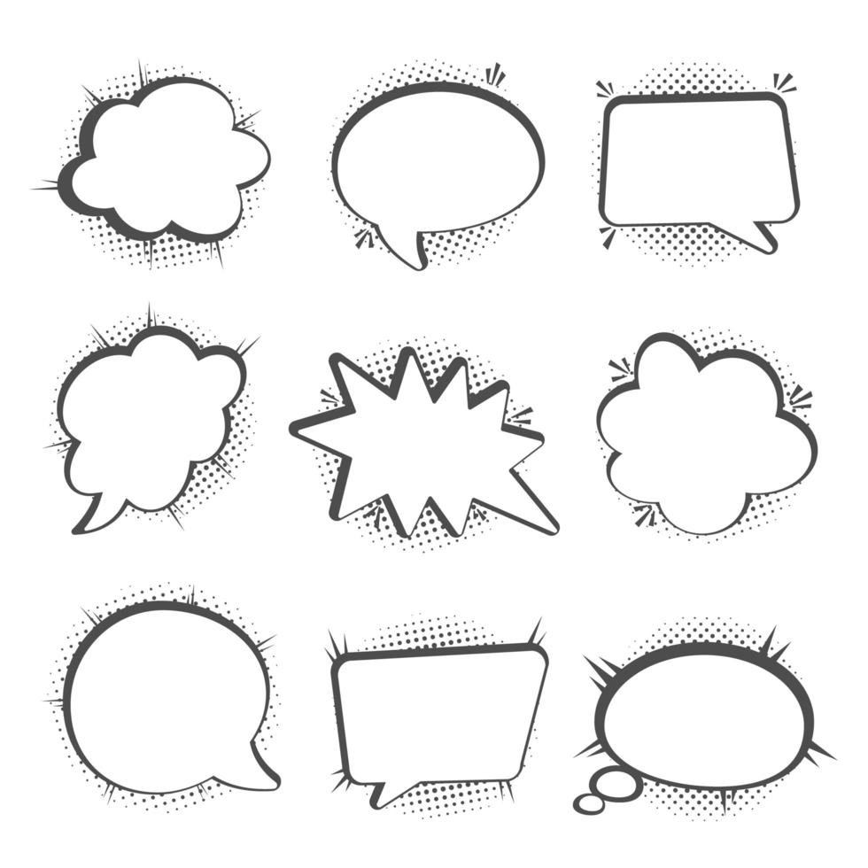 Speech bubbles with halftone shadows vector