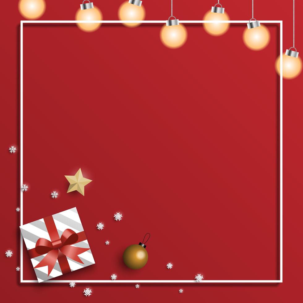 tarjeta de navidad cuadrada con presente y luces vector