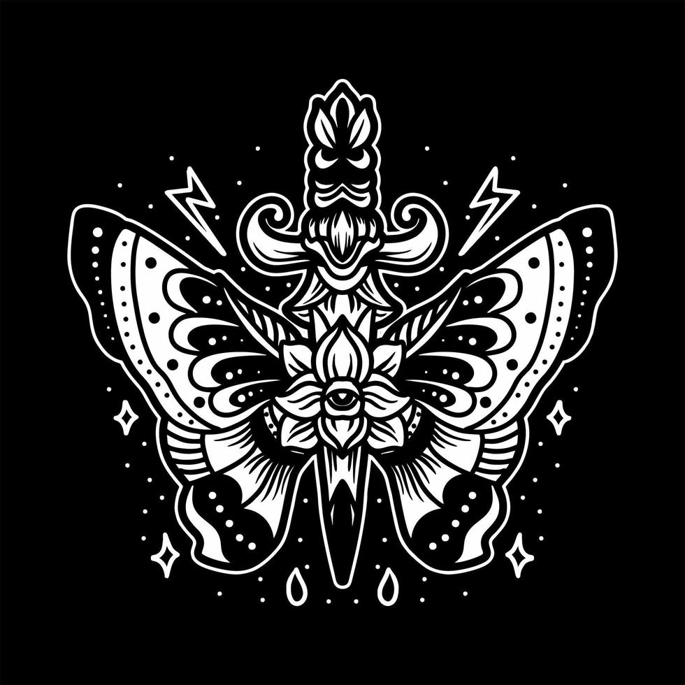 Butterfly dagger tattoo design 1227503 Vector Art at Vecteezy