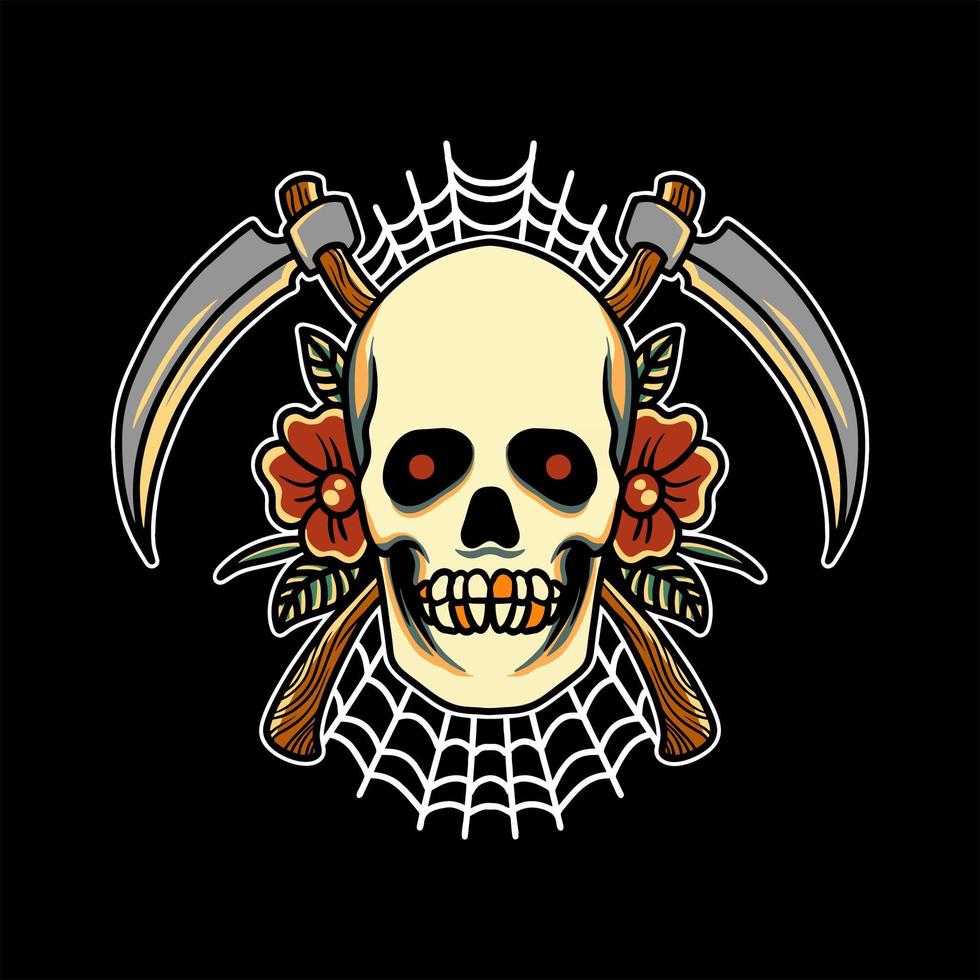 Reaper skull tattoo design vector