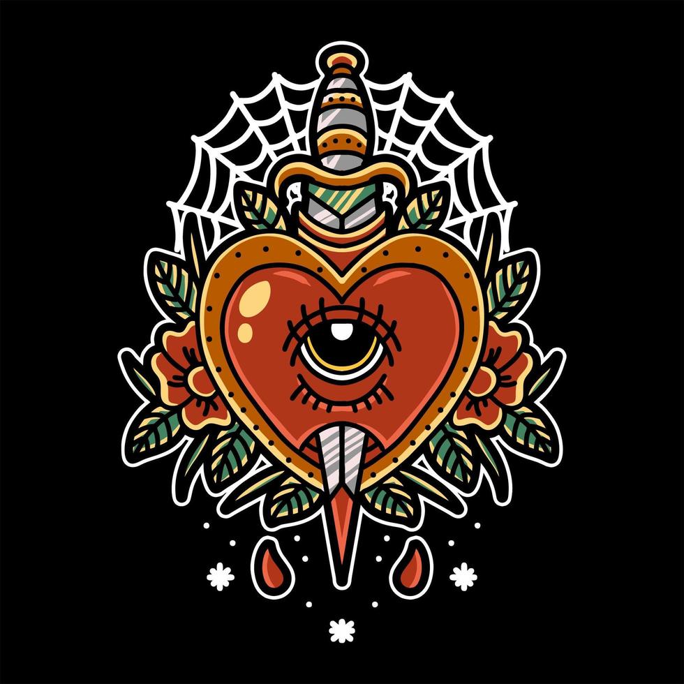 diseño de tatuaje de corazón y daga vector