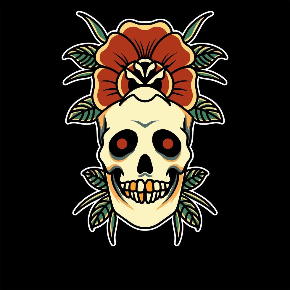 diseño de tatuaje de calavera y rosa vector