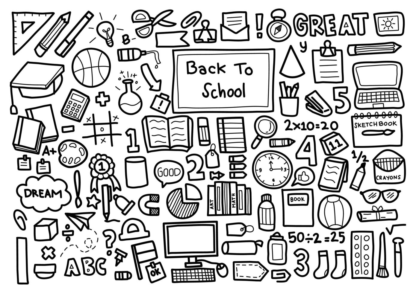 Back to school hand drawn element set  vector