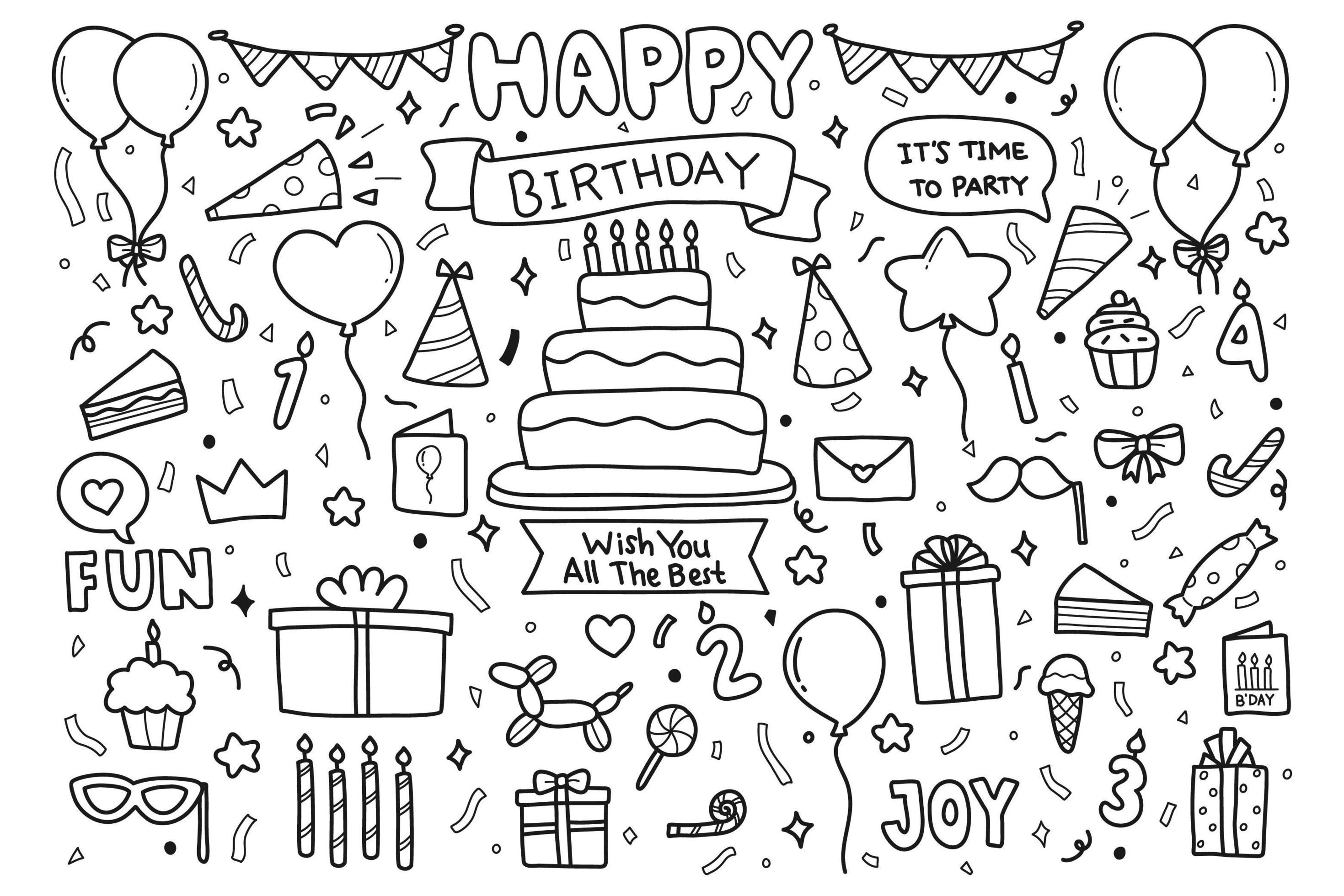 Hand Drawn Happy Birthday Party Doodle Elements 1227782 Vector Art At