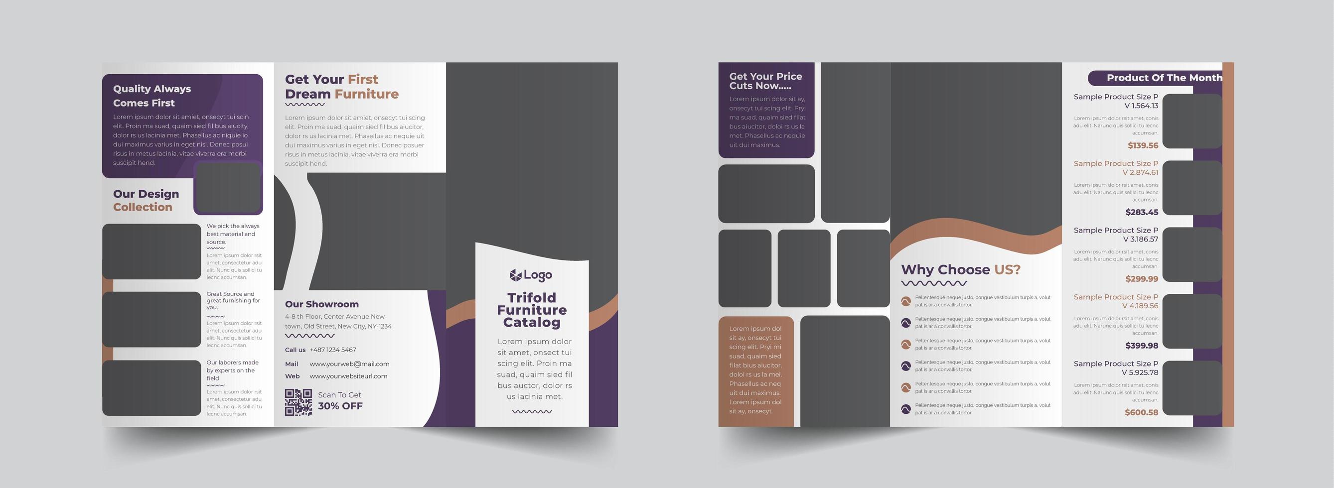 Grey with Purple Trifold Business Brochure Template  vector