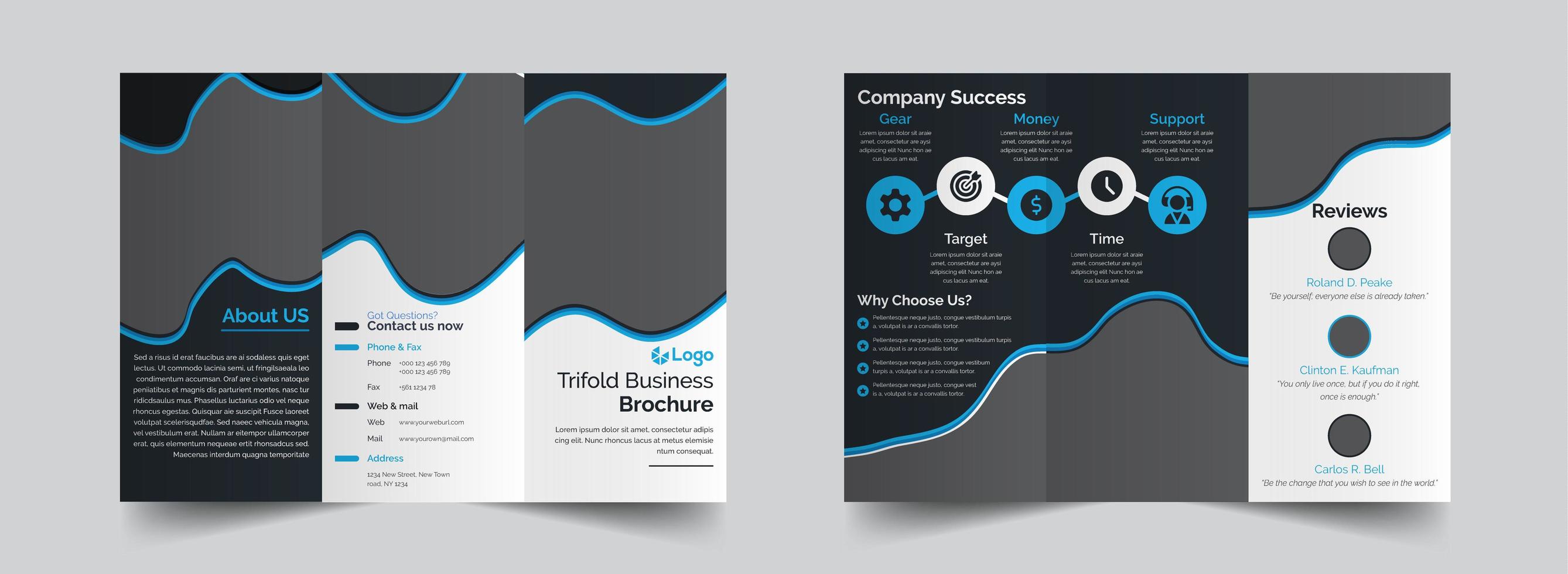 Trifold fluid shape brochure design template vector