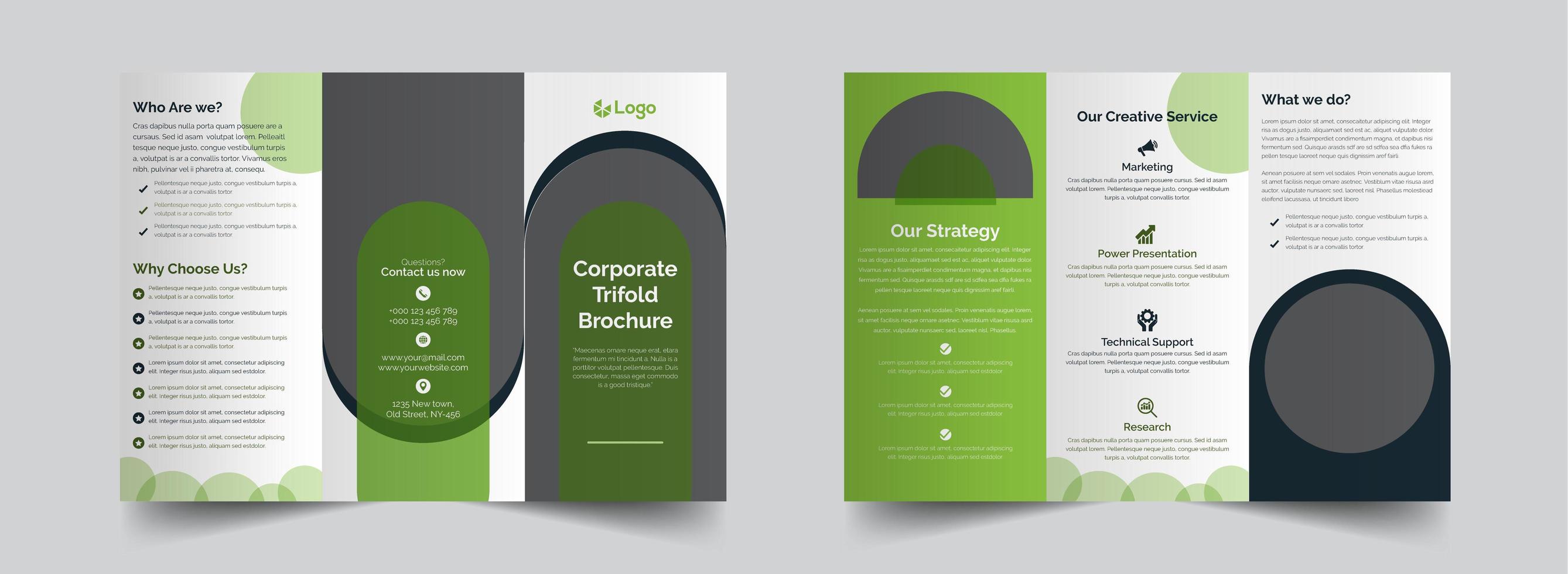 plantilla de diseño de folleto tríptico verde corporativo vector