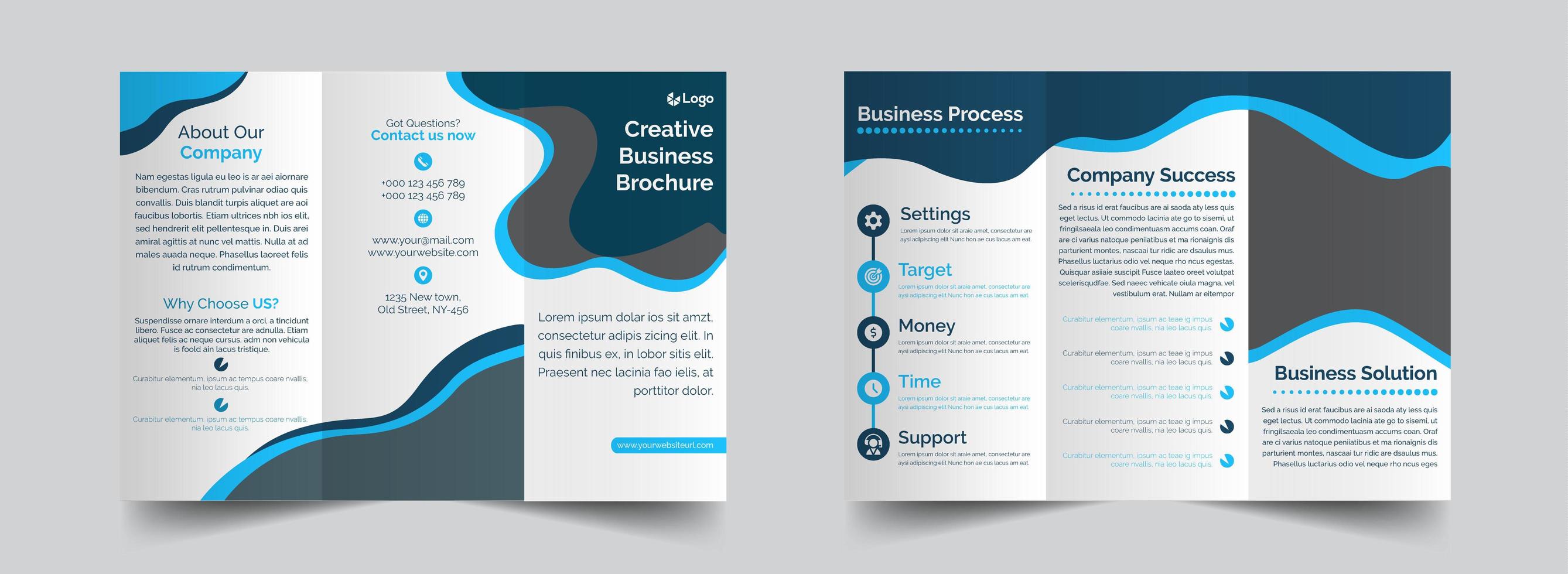 Blue and grey creative trifold brochure template vector