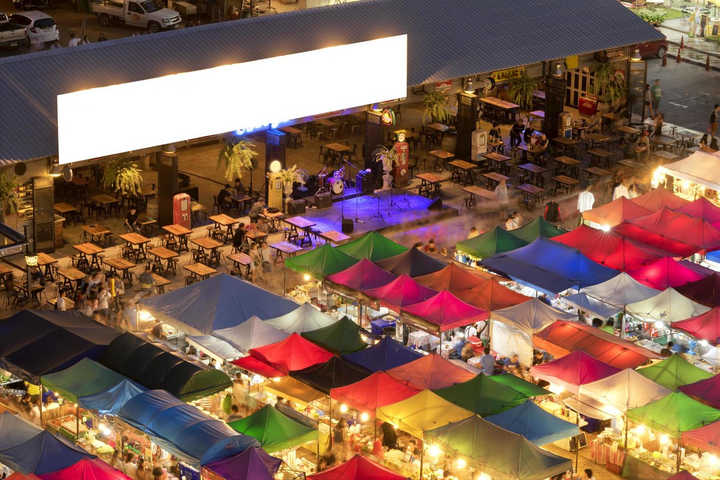 Colorful tents and bar in Ratchada night market photo