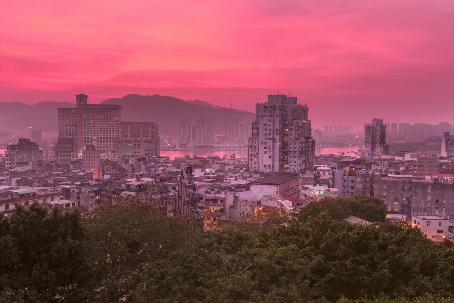 Macau downtown at twilight photo