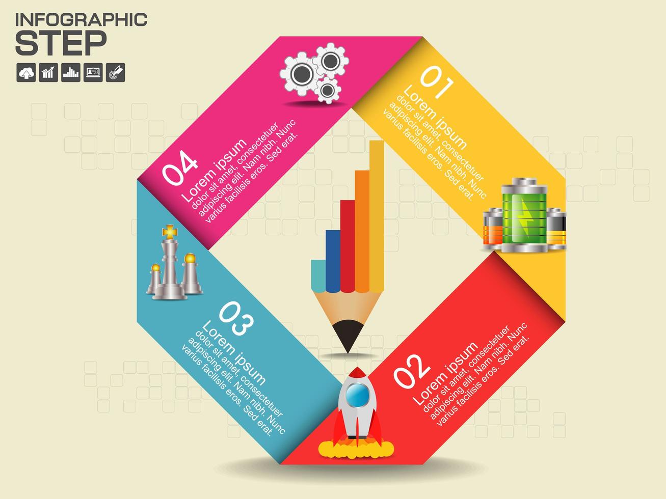 Colorful folded infographic with icons vector