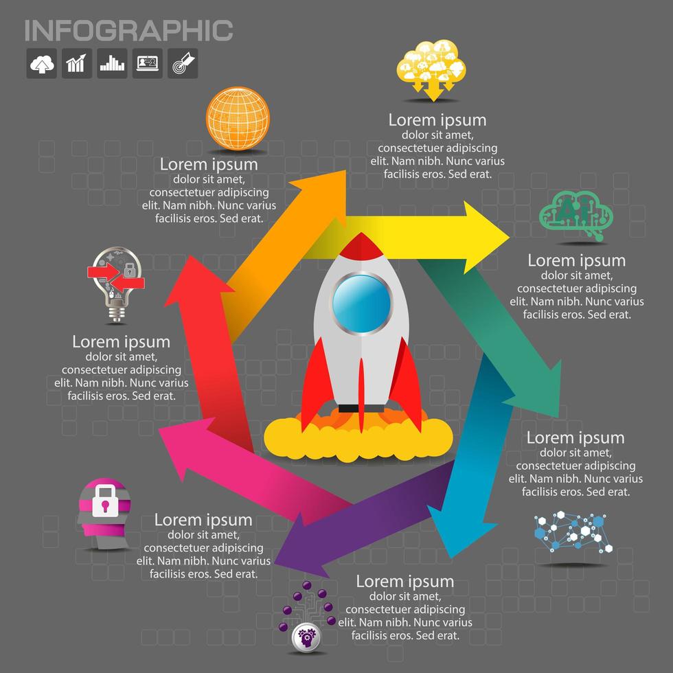 Corporate organization chart colorful arrows and rocket vector