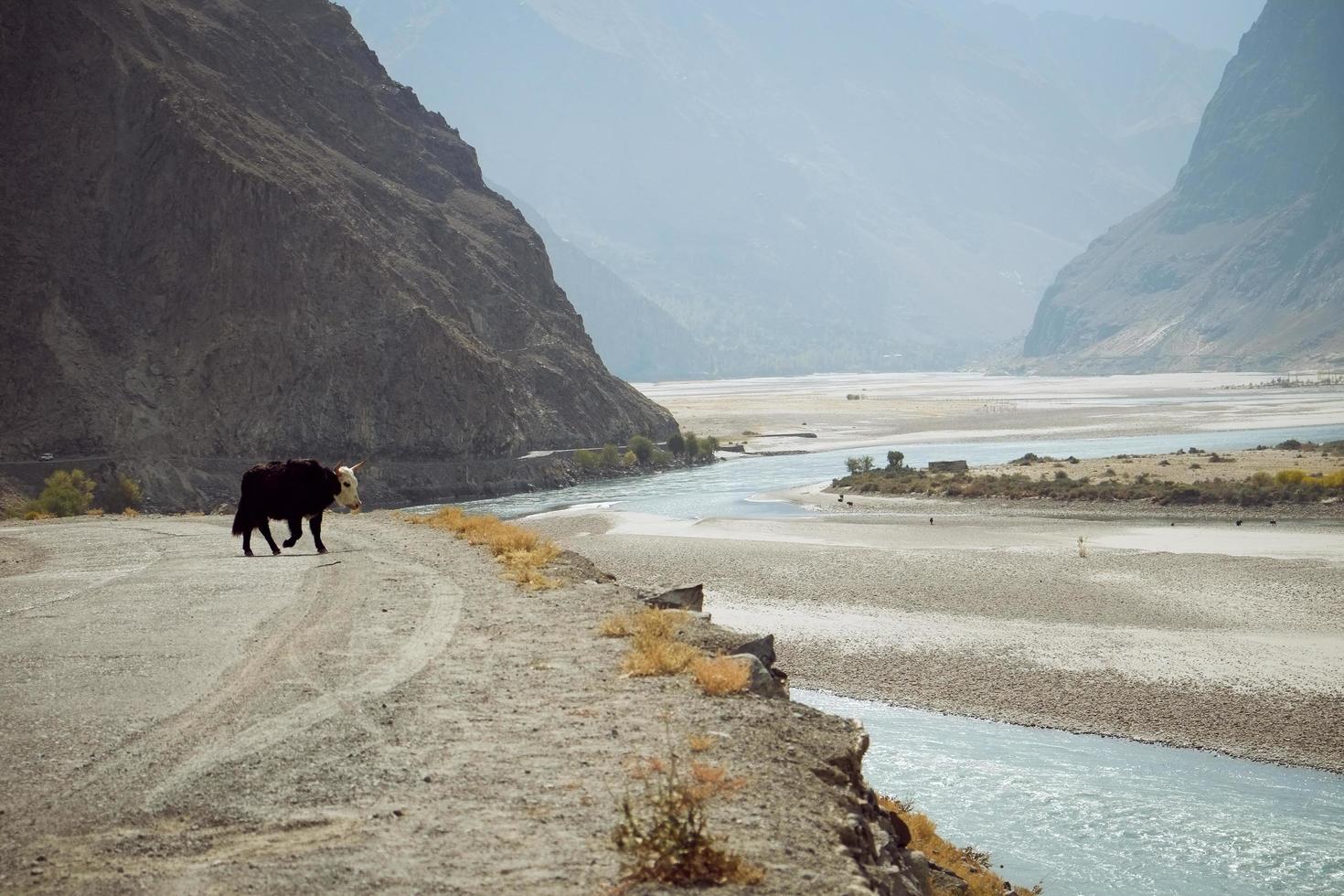 Río que fluye a través del área montañosa en Skardu, Pakistán foto