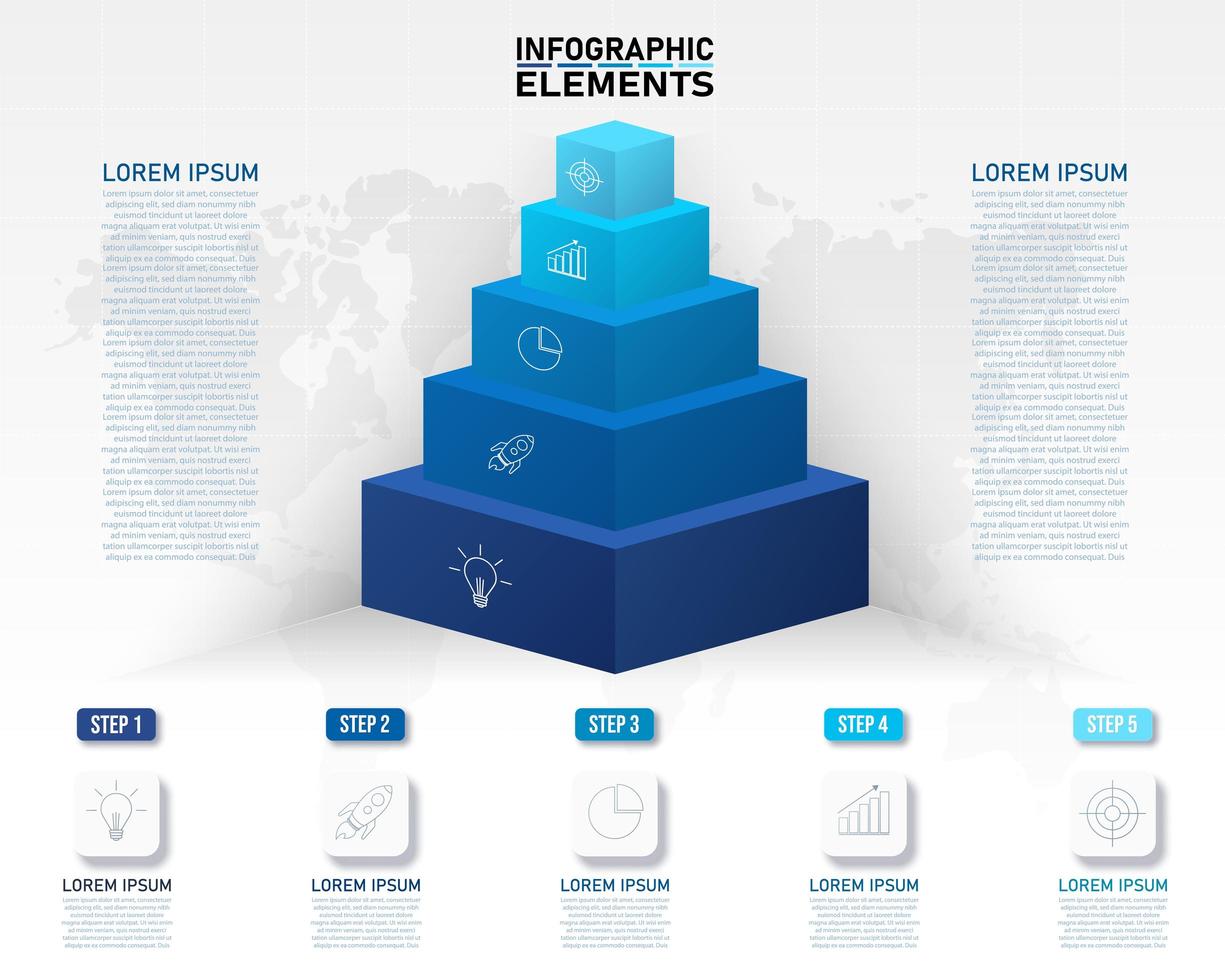 Colorful stacked cube pyramid infographics template vector