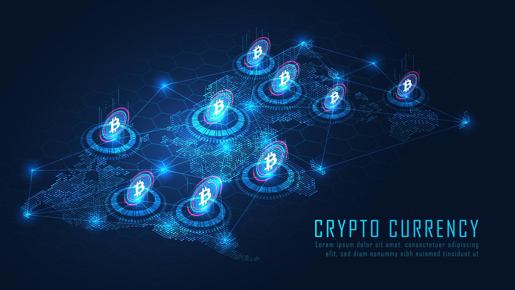 Isometric bitcoin global blockchain technology concept vector