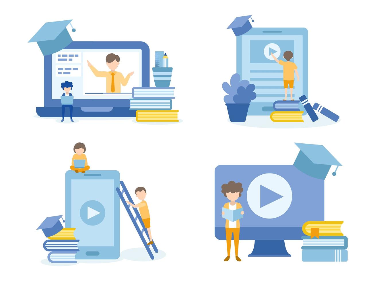 Students Learning Through Online Courses vector