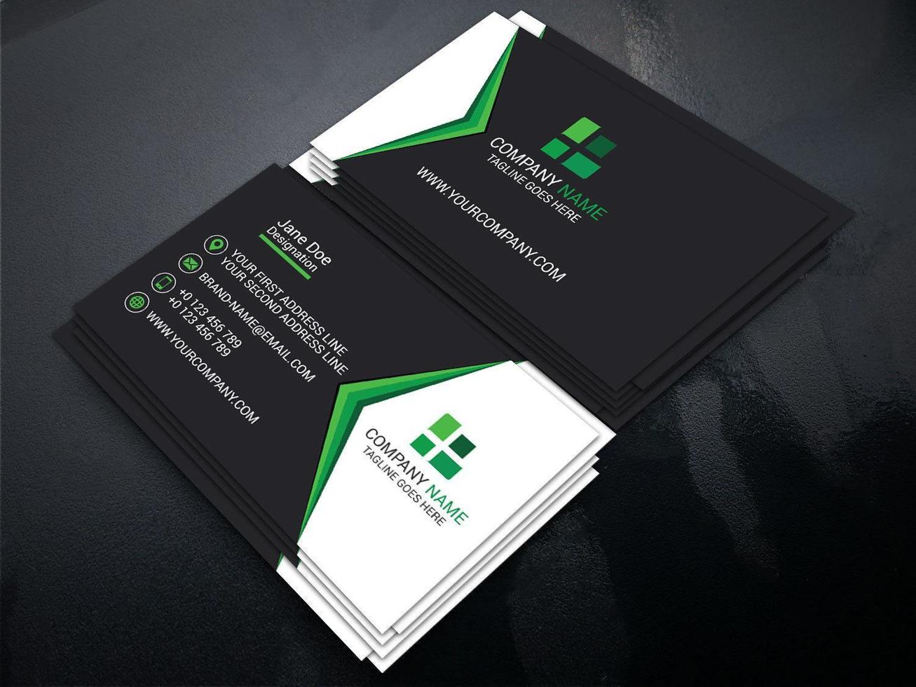 Professional Black, White and Green Business Card vector