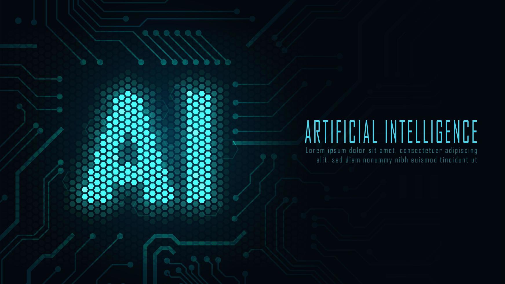 Ai hexagon text surrounded by circuits vector