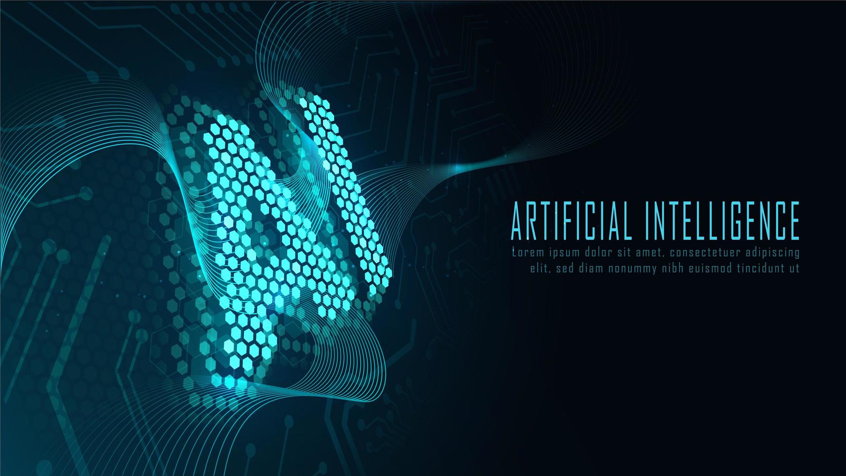 texto de hexágono ai en placa de circuito vector