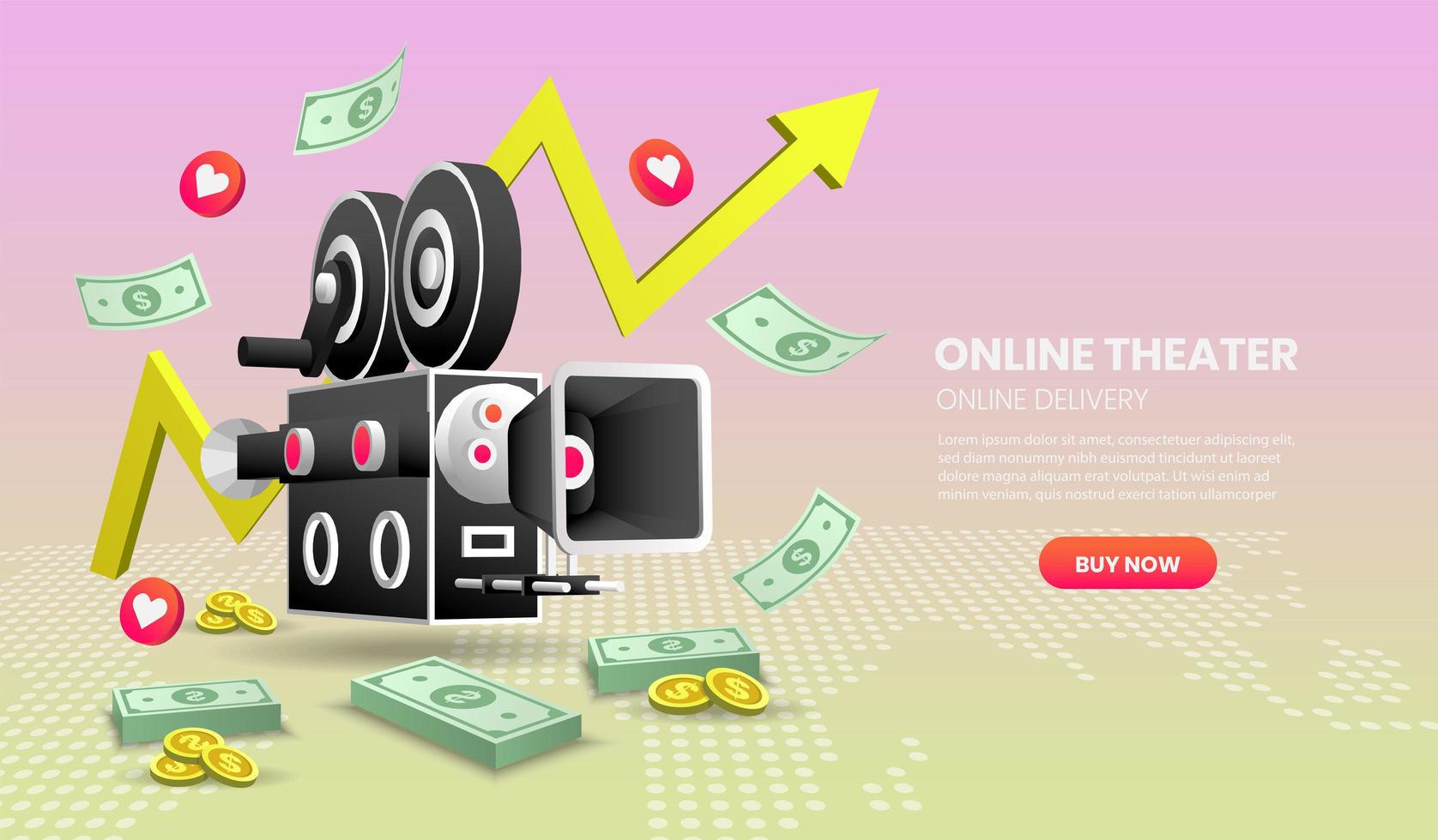 Online cinema service concept with colorful elements vector