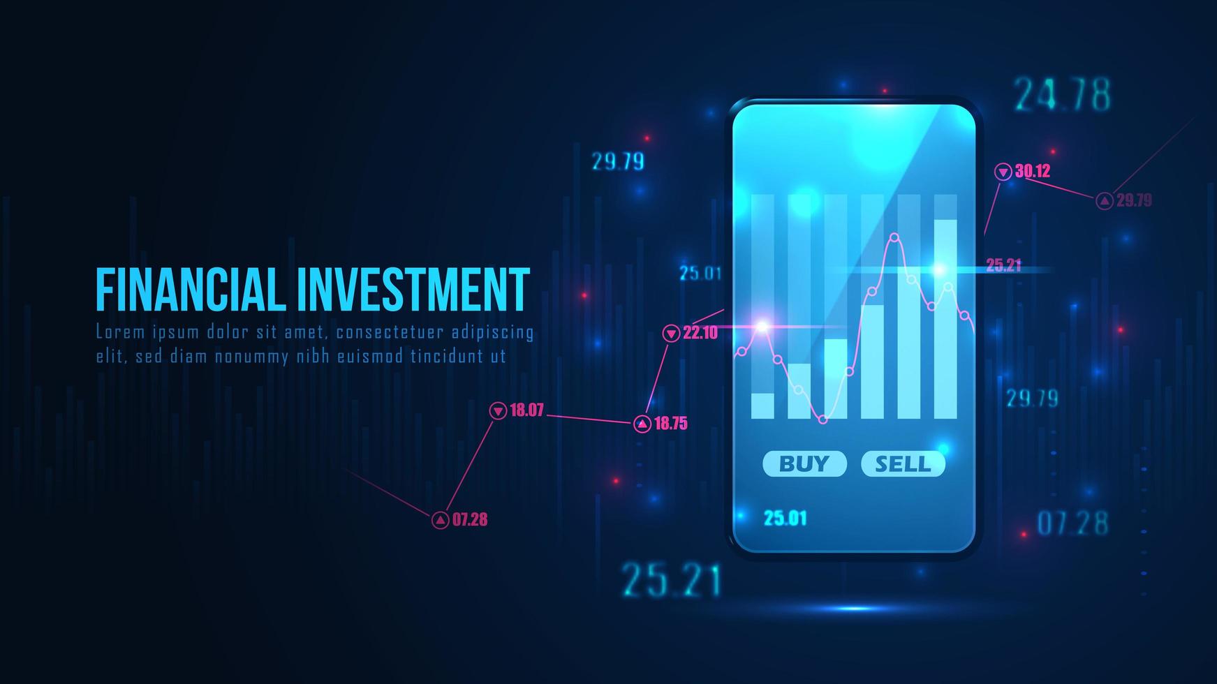 diseño de inversión financiera con gráfico comercial en teléfono vector