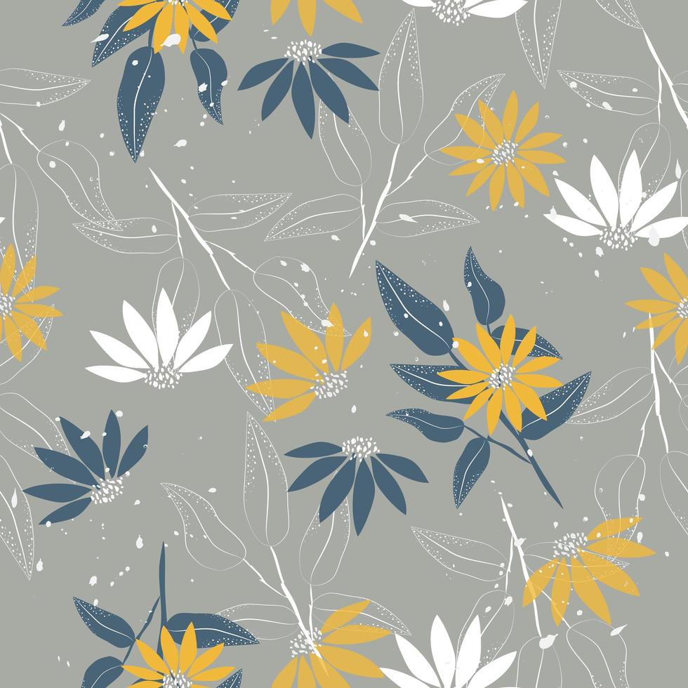 Cute elegant yellow vintage flowers pattern  vector