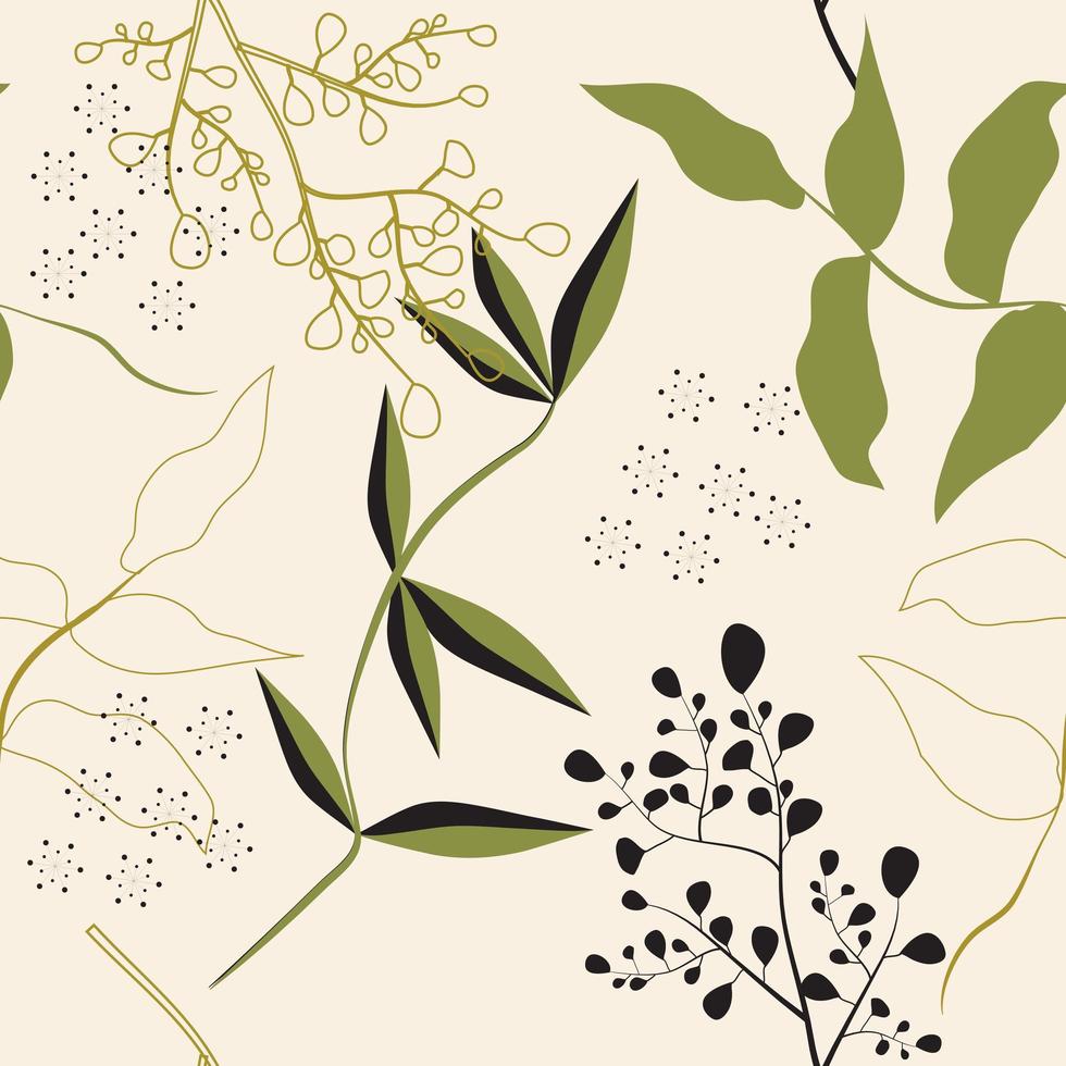 Abstract line leaves print seamless pattern  vector