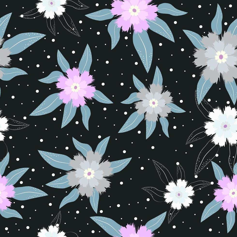 Pastel flowers on black seamless pattern  vector