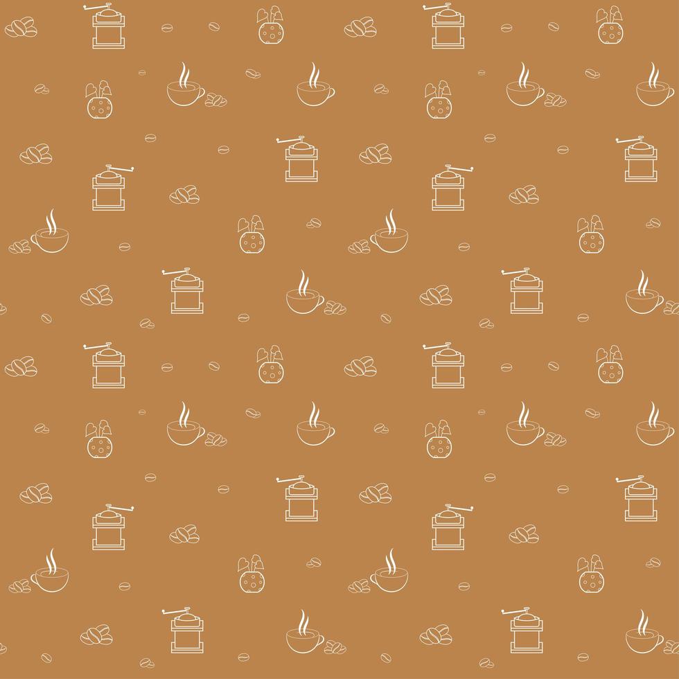 Coffee bean, grinder and flower pot seamless pattern vector