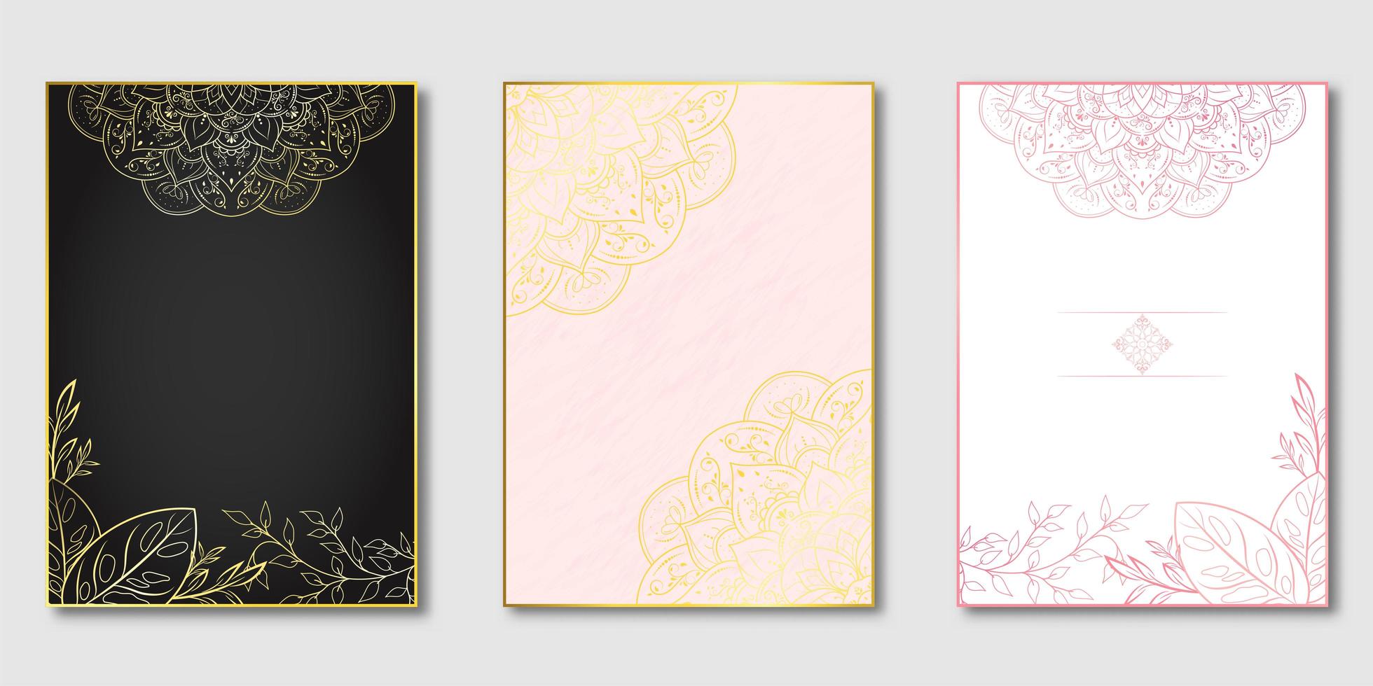 Pink and gold floral mandala cover set vector