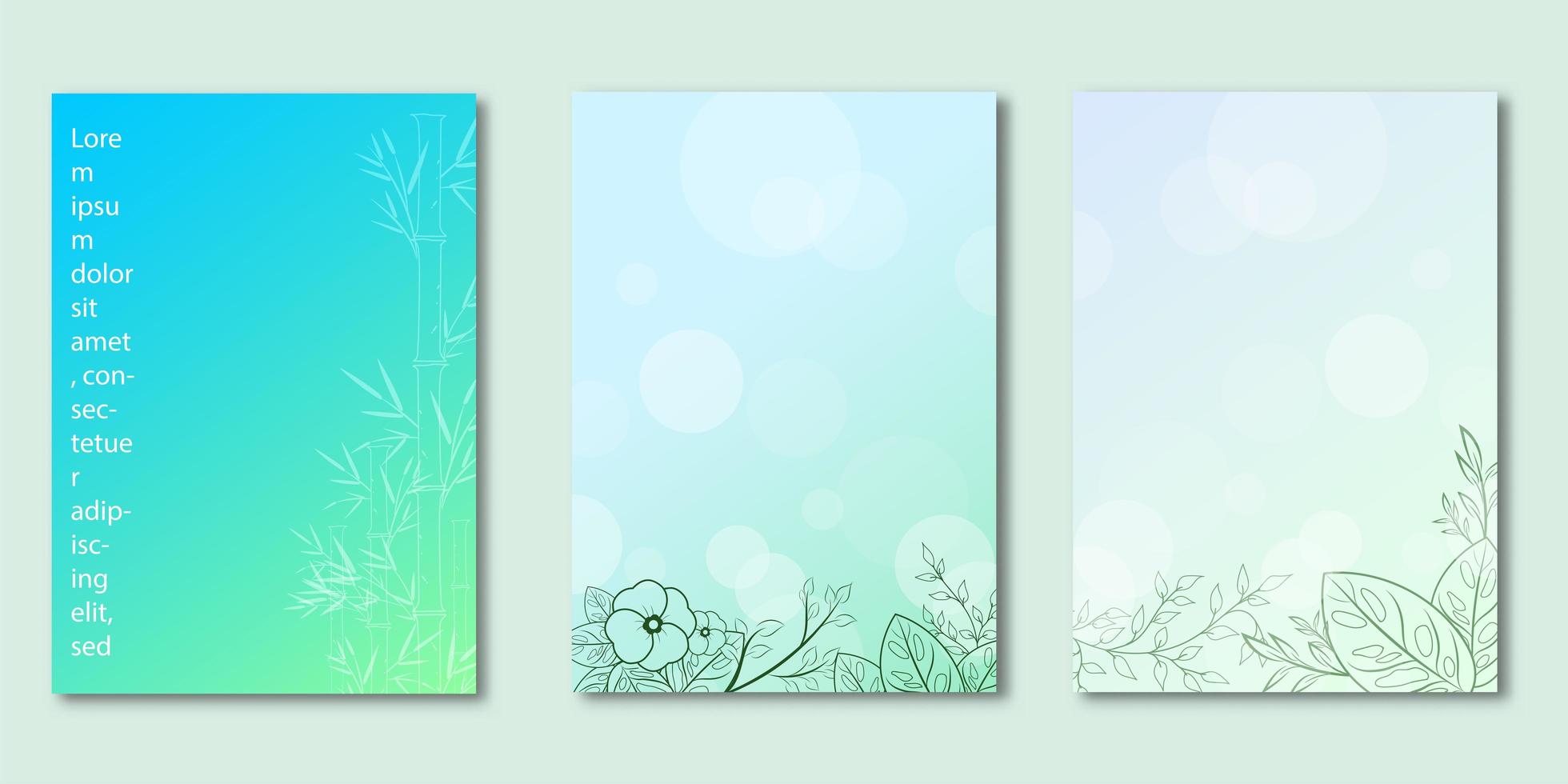 Botanical design blue gradient cover set vector