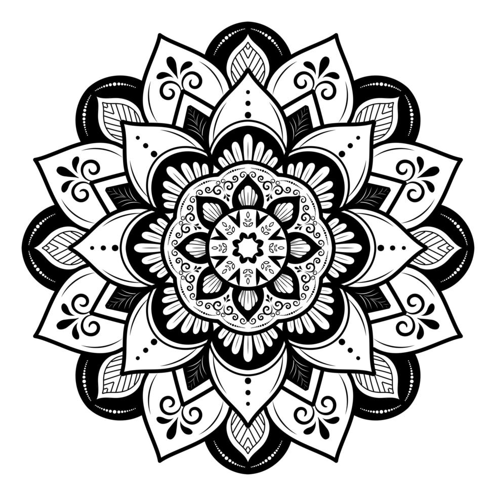 Rounded blossom black and white mandala vector