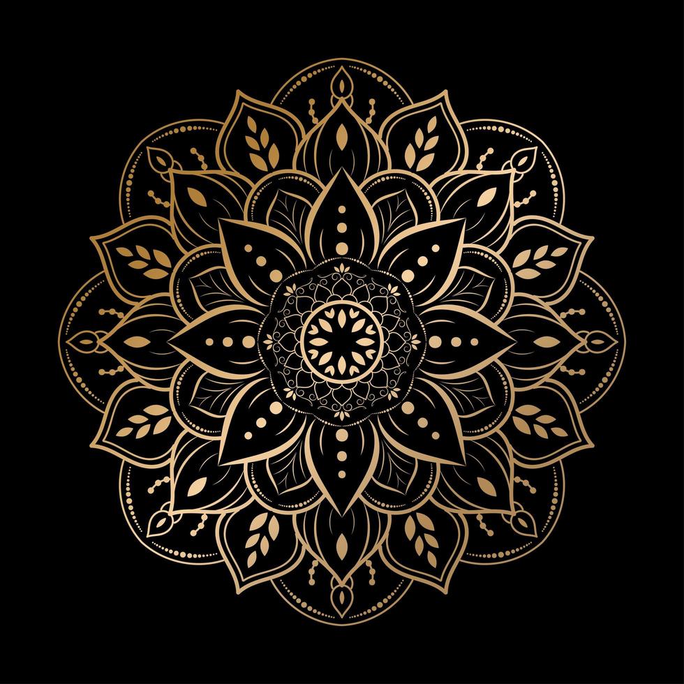 Luxury rounded flower mandala design on black vector
