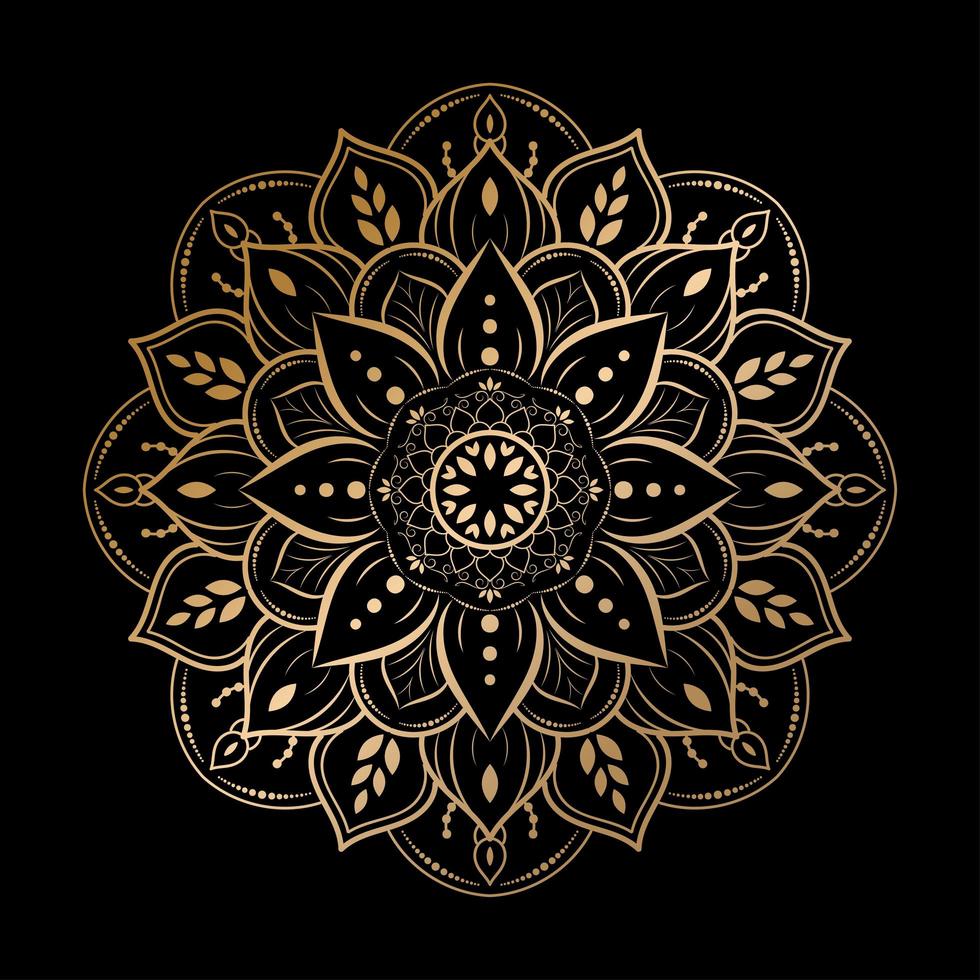 Luxury rounded flower mandala design on black vector