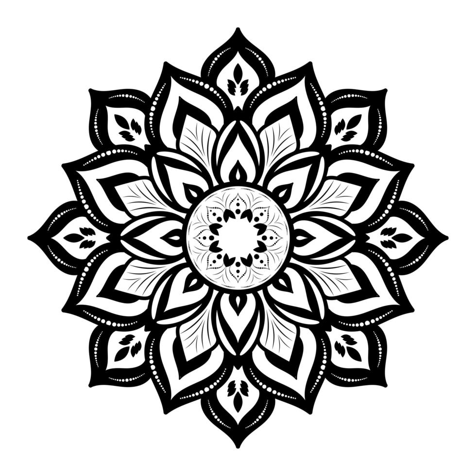 grueso mandala floral negro sobre blanco vector