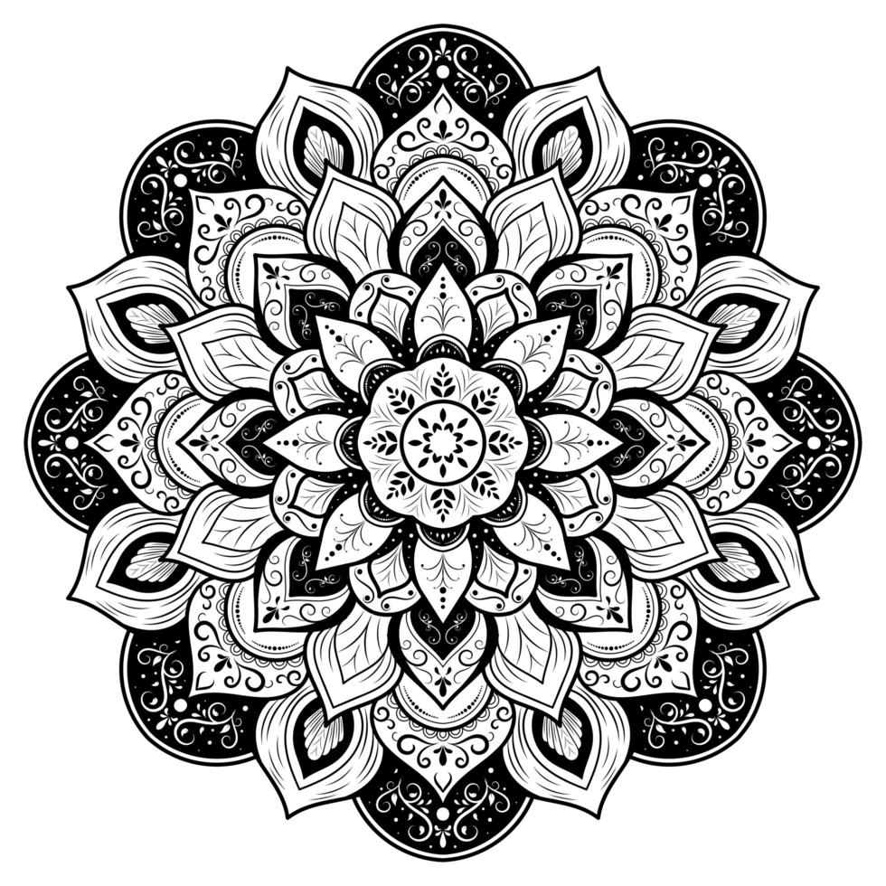 mandala floral decorativa en blanco y negro vector