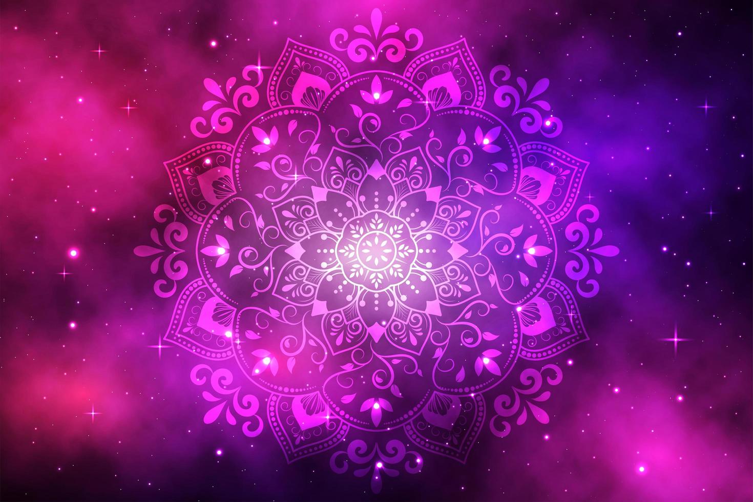 Flower mandala on purple gradient galaxy vector
