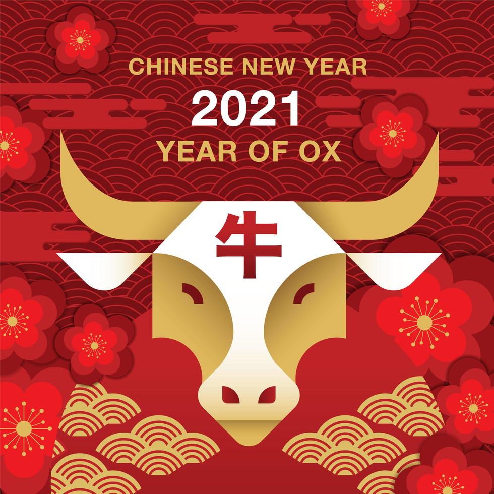 Chinese new year 2021 square banner with ox head vector