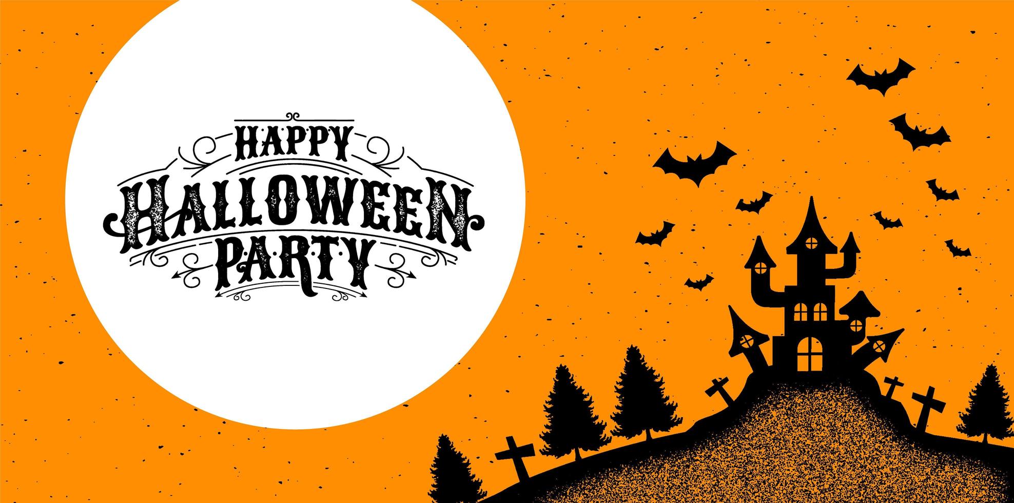 Grunge poster with haunted house and Halloween calligraphy vector