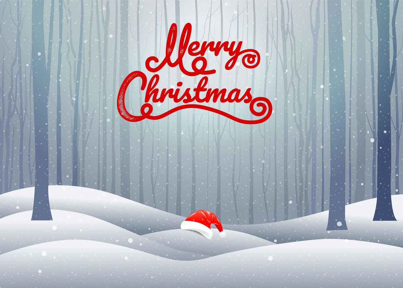 Merry Christmas winter landscape with Santa hat vector