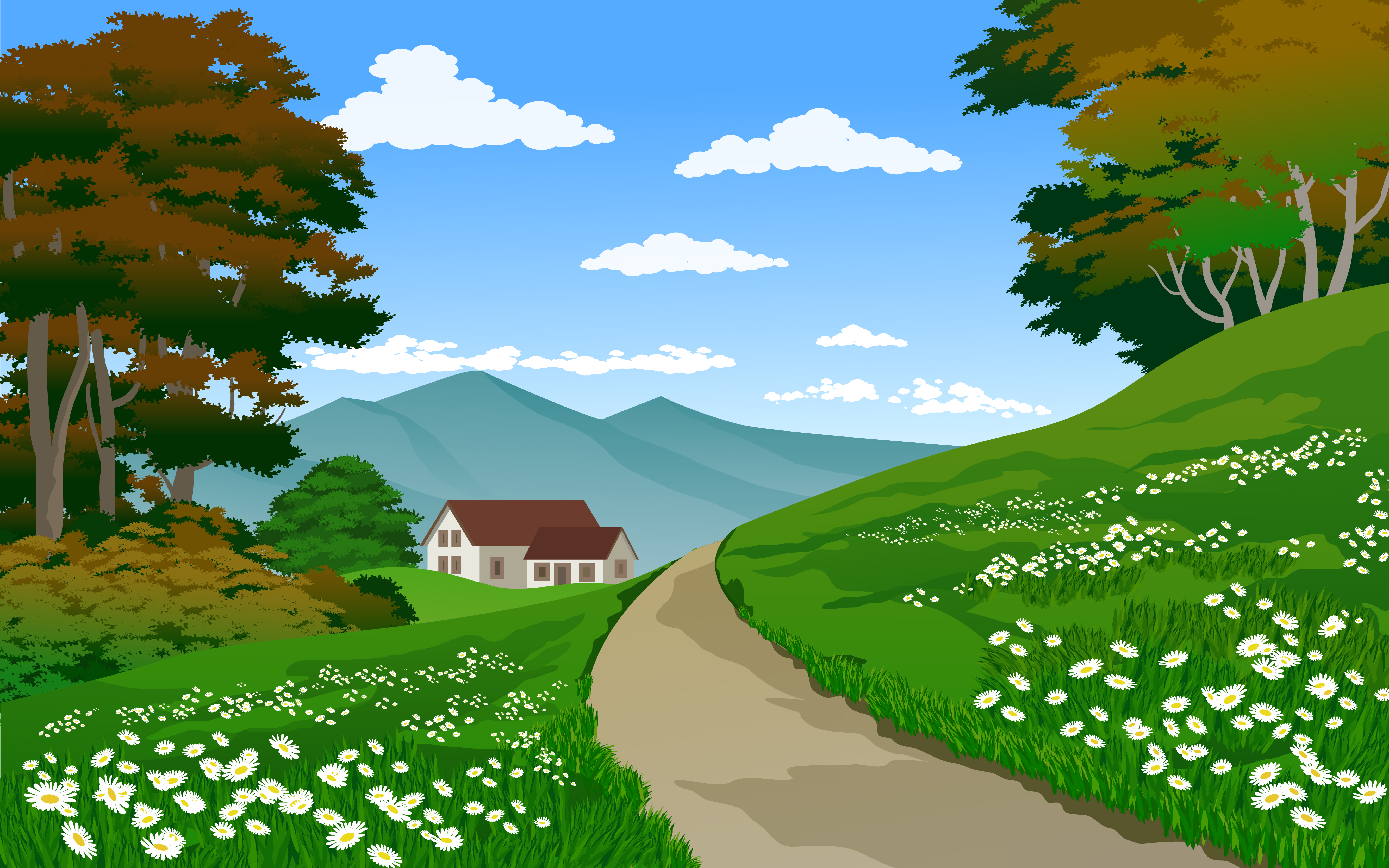 Beautiful Countryside Scenery 1228533 Vector Art at Vecteezy