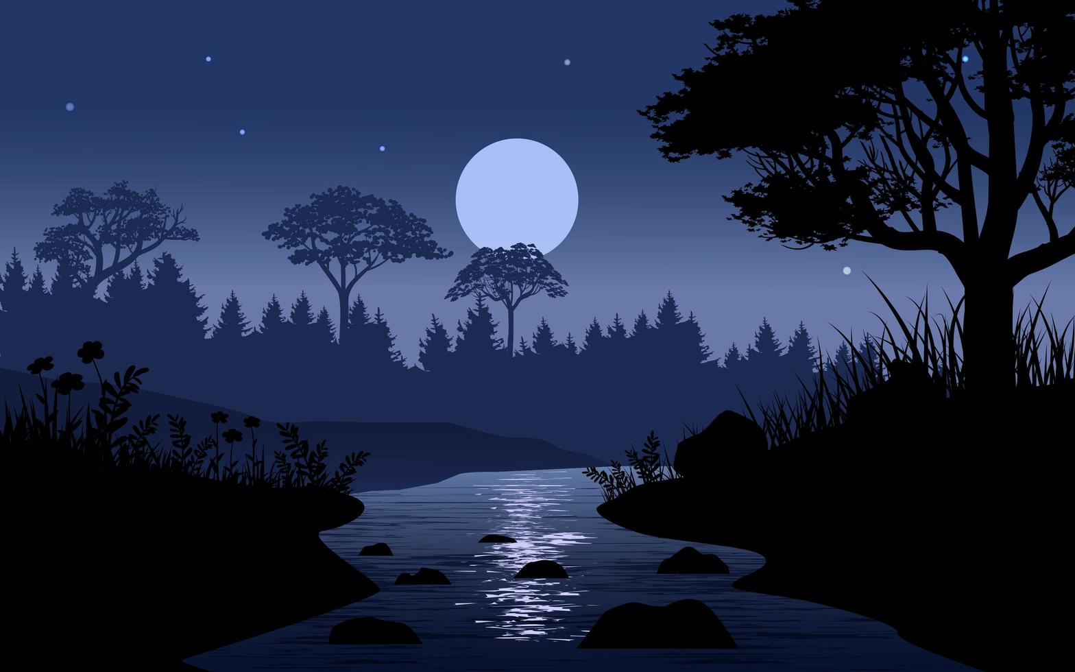 hermoso bosque de noche vector