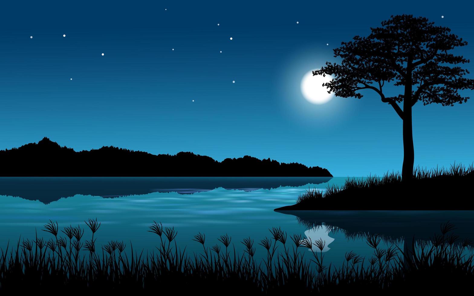 Calm Night at River 1228539 Vector Art at Vecteezy