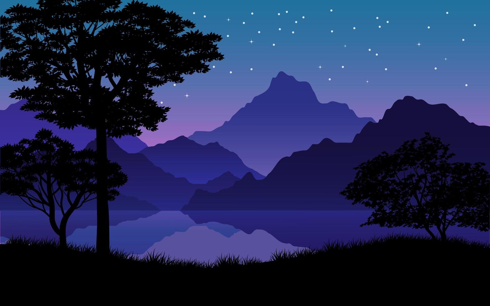 Mountain and Lake at Starry night vector