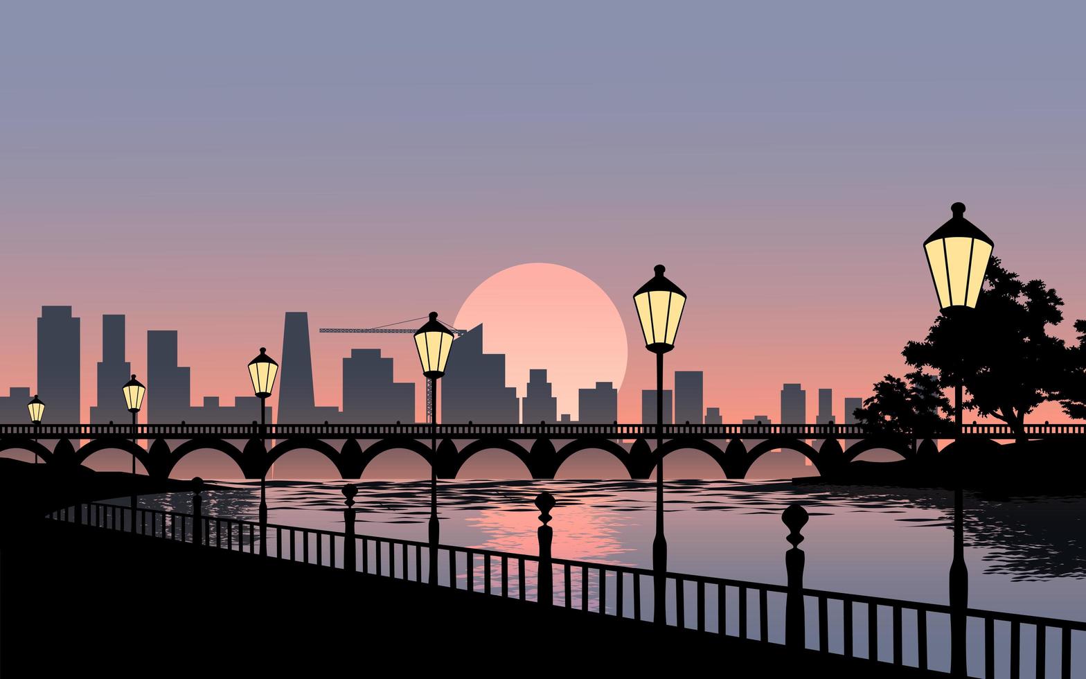 paisaje al atardecer de la ciudad vector