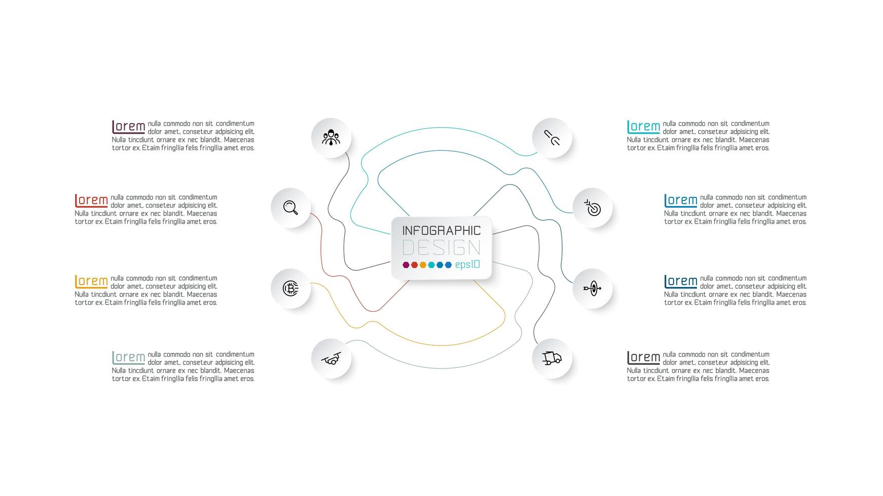 Color connected line and circle icon infographic vector