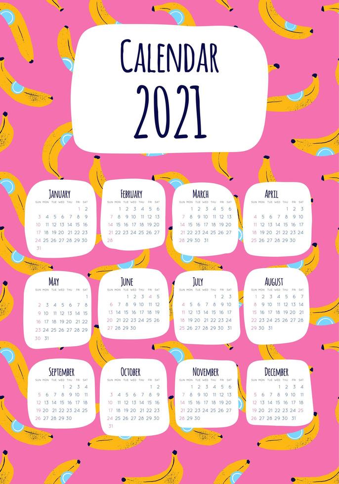 2021 vertical calendar with banana print vector
